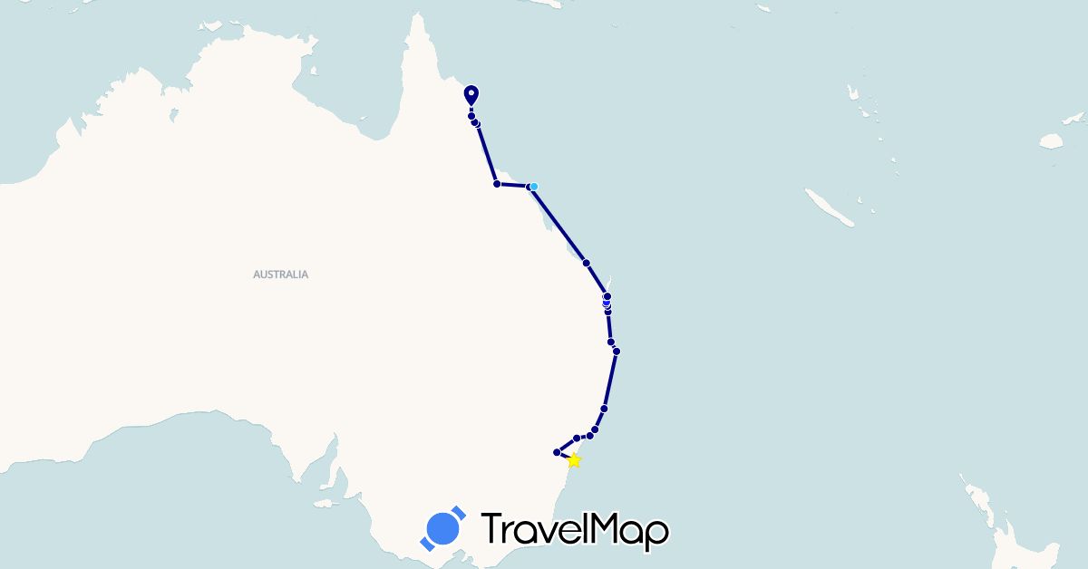 TravelMap itinerary: driving, boat, canoë in Australia (Oceania)